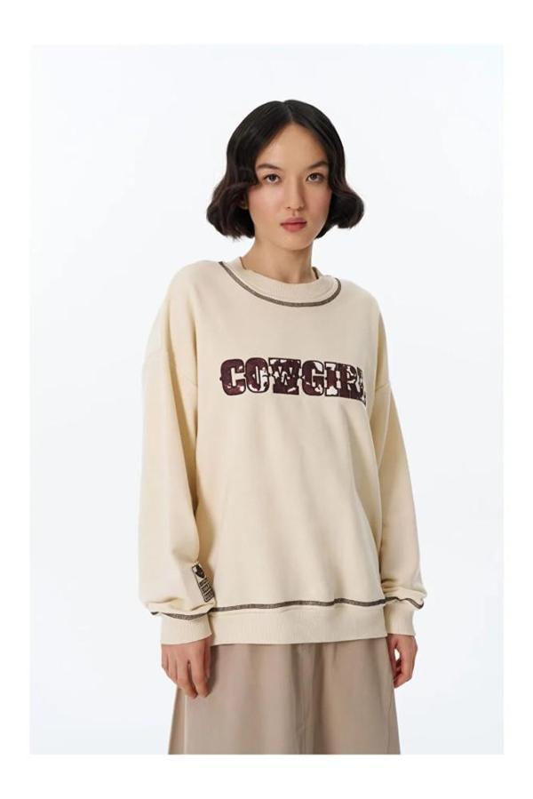 Ziley QUZU Kovboy Desenli Sweatshirt Bej - Image 1