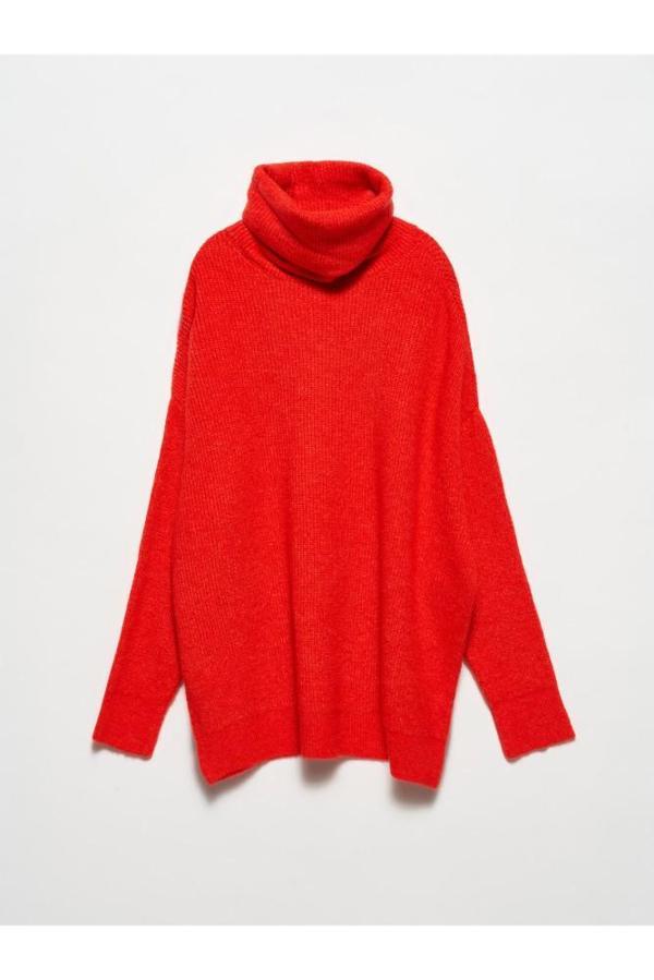 Dilvin 2268 Balıkçı Yaka Geniş Kazak-kırmızı - Image 1