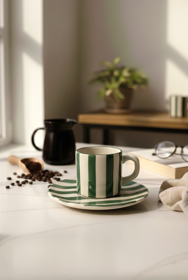 Elly Çizgili Tabaklı Fincan Yeşil - Image 1