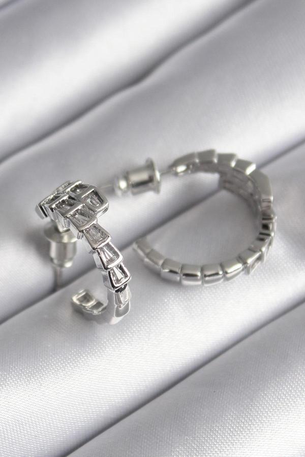 Pirinç Gümüş Renk Zirkon Taşlı Yılan Kadın Küpe - Image 1