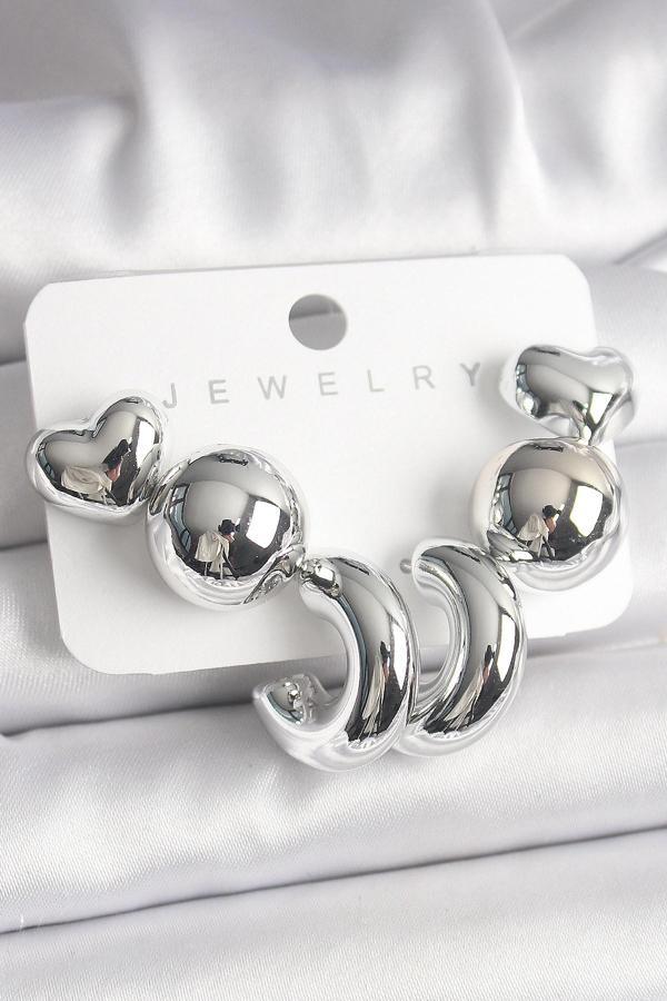 Gümüş Renk Kalp Halka Figür Ccb Plastik Kadın Küpe Seti - Image 1