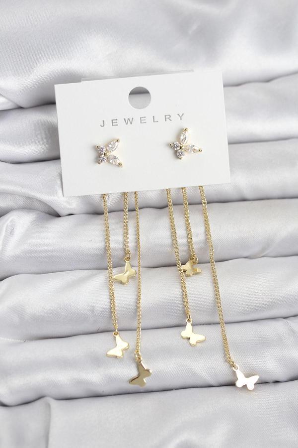 Renk Pirinç Sallantılı Kadın Küpe - Image 1