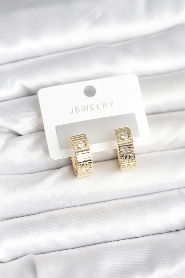 Pirinç Renk Zirkon Taşlı Halka Kadın Küpe - Image 1