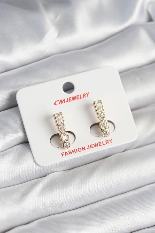 Pirinç Renk Zirkon Taşlı Kadın Küpe - Image 1