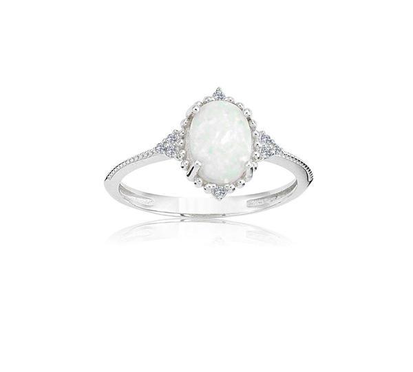 Beyaz Oval Taşlı Prenses Gümüş Yüzük-Opal Taşlı Prenses Tasarım Yüzük-Hediye Gümüş Yüzük - Image 1