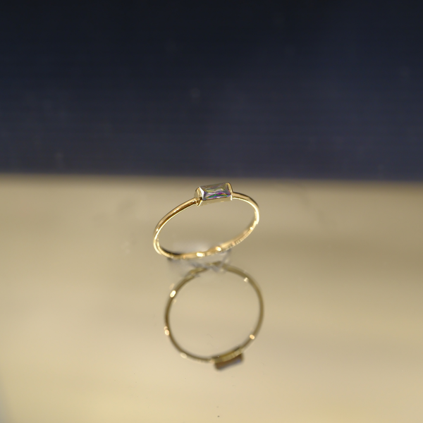 Gümüş Mistik Topaz( Aleksandrit) Baget Tek Taş Yüzük-Minimal Eklem Yüzügü - Image 1