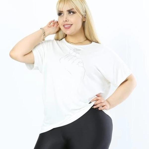 Kadın Büyük Beden Beyaz Taş Detaylı Bluz - Image 1