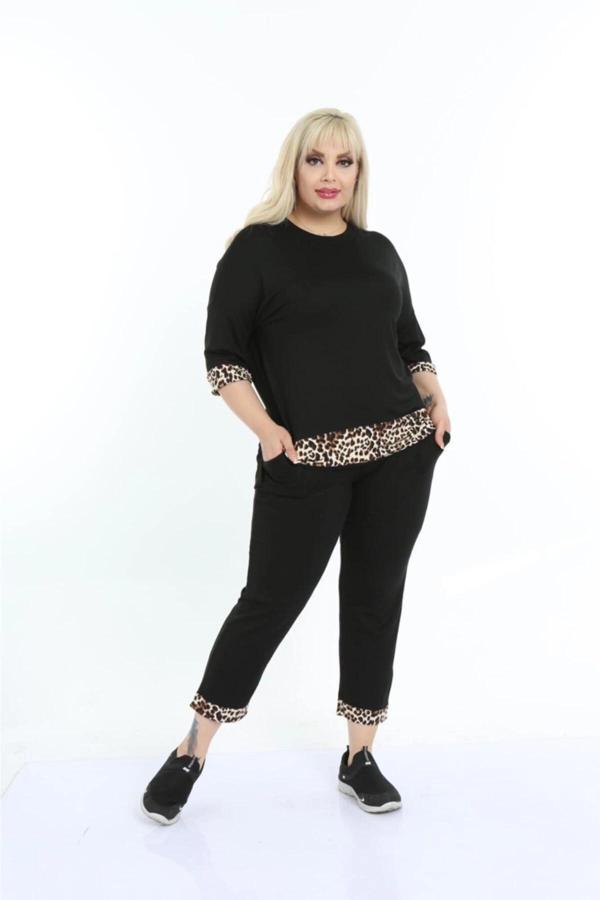 Kadın Büyük Beden Leopar Desenli Eşofman Takım - Image 1