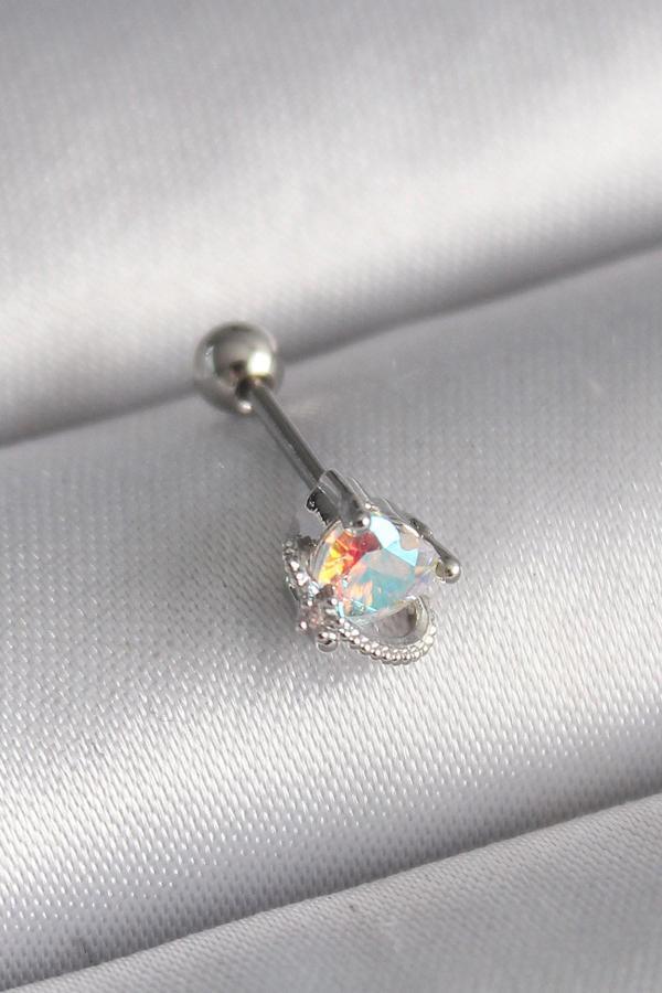 316L Çelik Gümüş Renk Zirkon Taşlı Kalp Tragus Piercing - Image 1