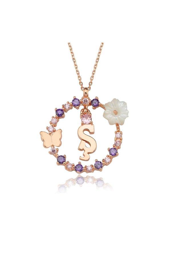 Karem Jewellery Manolya Çiçeği Ş Harfi 14 Ayar Rose Altın Kaplama Kadın Kolye - Image 1