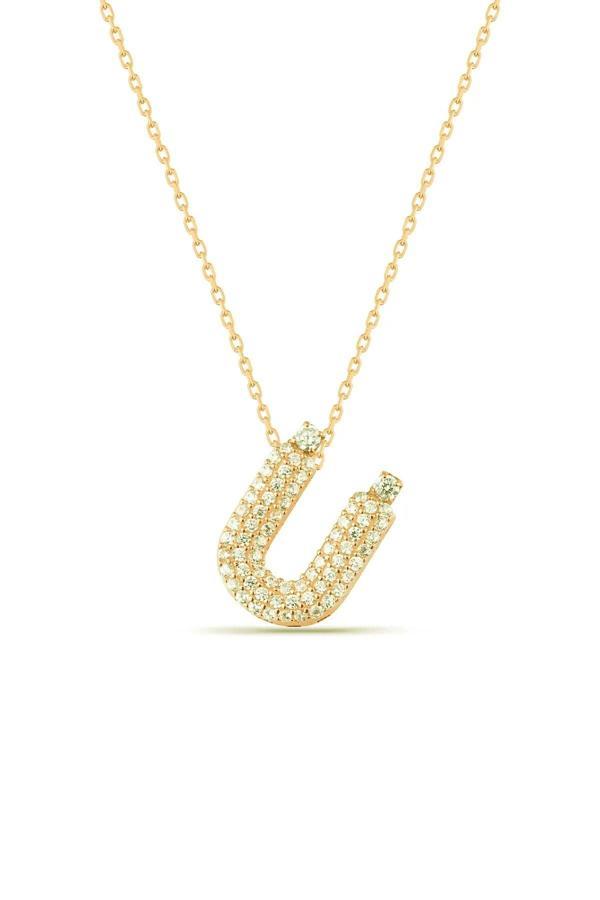 Karem Jewellery Zirkon Taşlı Ü Harfi Kolye Gold Kaplama Kadın - Image 1