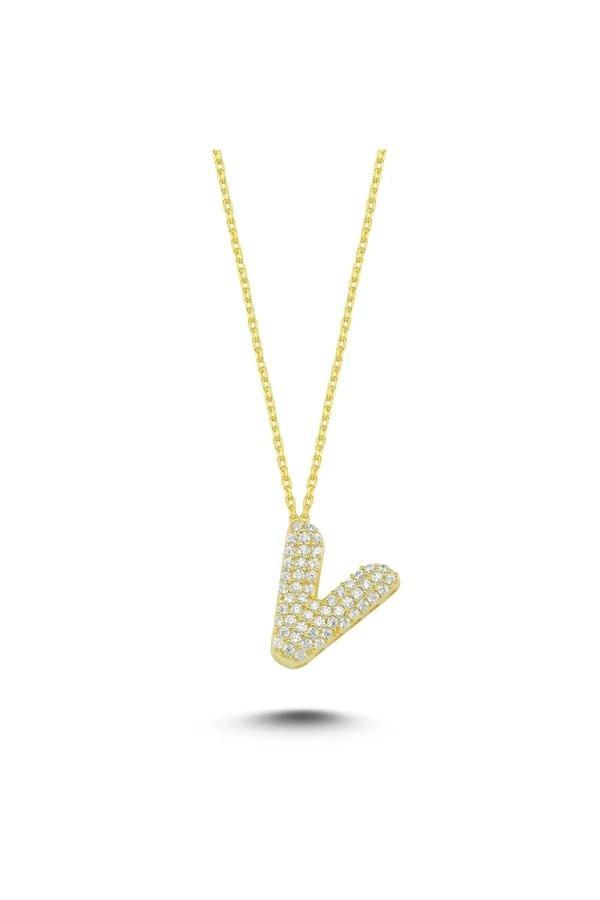 Karem Jewellery Zirkon Taşlı V Harfi Kolye Gold Kaplama Kadın - Image 1