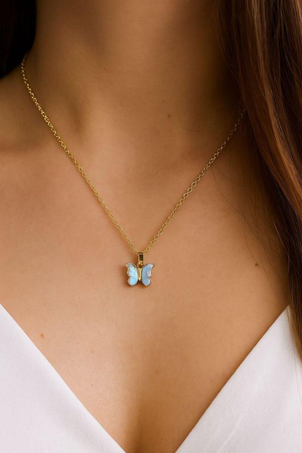 Karem Jewellery Turkuaz Renk Taşlı Kelebek Kolye - Image 1