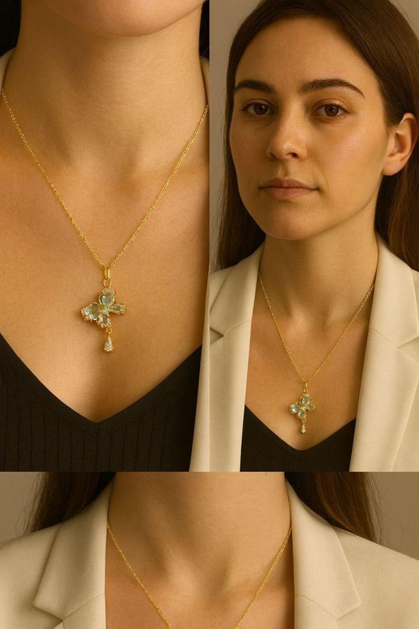 Karem Jewellery Açık Mavi Taşlı Kadın Kolye - Image 1