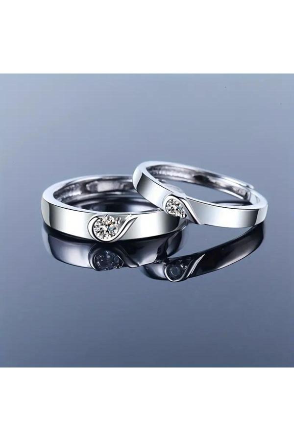 Karem Jewellery Kalp Motifli Gümüş Kaplama Çift Alyans Yüzük Kadın&Erkek - Image 1