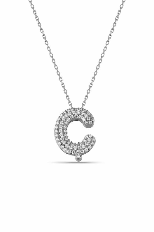 Karem Jewellery Zirkon Taşlı Ç Harfi Kolye Gümüş Kaplama Kadın - Image 1