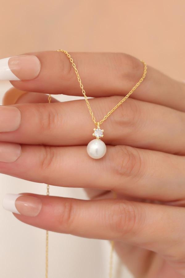 Karem Jewellery Tektaş Inci Kolye 14 Ayar Altın Kaplama Kadın Kolye - Image 1