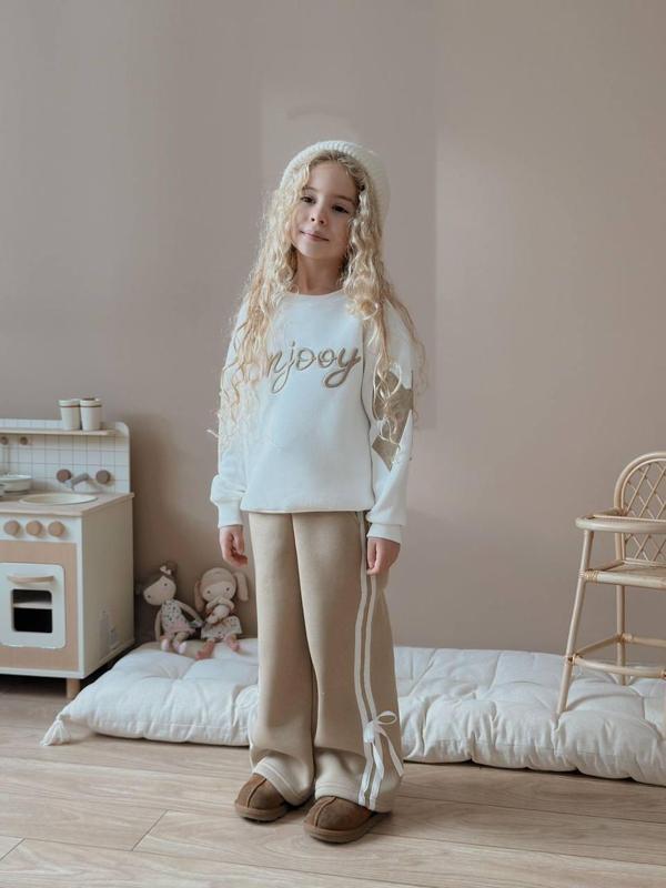 KIZ ÇOCUK ENJOY KOL FİYONK MODELLİ 3 İPLİK ŞARDONLU TAKIM - Image 1