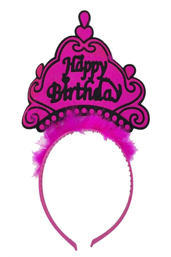 Happy Birthday Neon Fuşya Renk Doğum Günü Tacı 24x15 cm - Image 1