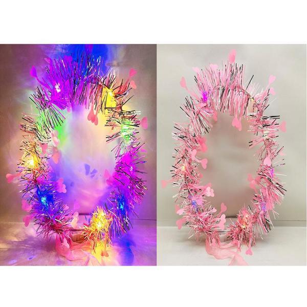 Kalp Püsküllü Gece Parıltısı 3 Modlu LED li Işıklı Taç Pembe Renk - Image 1