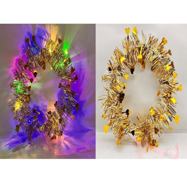 Kalp Püsküllü Gece Parıltısı 3 Modlu LED li Işıklı Taç Altın Renk - Image 1