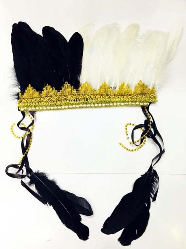 Siyah Beyaz Renk Tüylü Kızılderili Başlığı | Taraftar Başlığı - Image 1