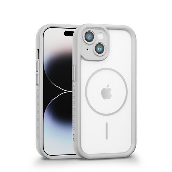 iPhone 15 Uyumlu Kamera Korumalı Magsafe Wireless Şarj Özellikli Mat Silikon Gri renkli Silikon Telefon Kılıfı - Image 1