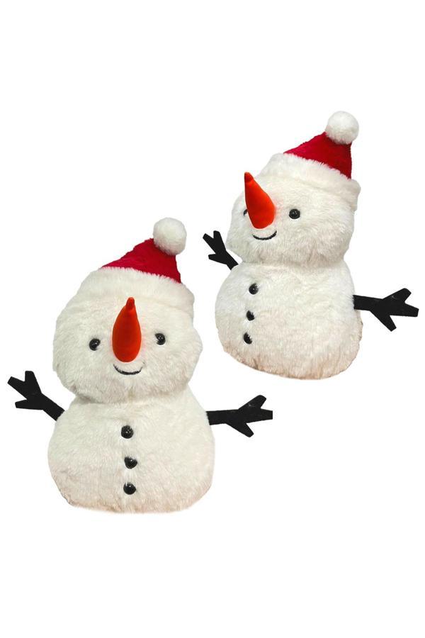 35 cm Şapkalı Kardan Adam Peluş Yumuşacık Yılbaşı Dekor 2’li Set - Image 1