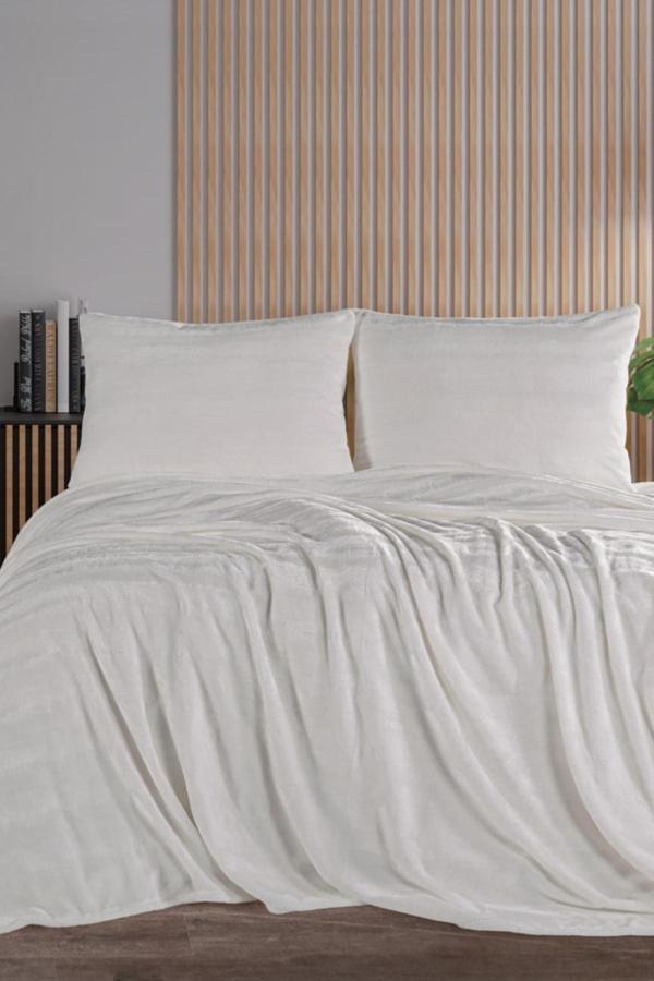 ZEBRA CASA Cozy Çift Kişilik Krem Battaniye Takımı - Image 1