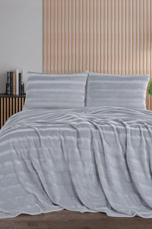 ZEBRA CASA Cozy Tek Kişilik Gri Battaniye Takımı - Image 1