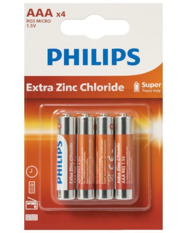 Philips Extra Çinko AAA Kalem Pil 1.5V 4lü Blister Paket R03L4B - Image 1