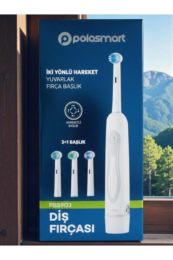 PBS-903 Pilli Diş Fırçası – 3+1 Başlık – IPX5 – Orta Sertlik-İki Yönlü Hareket-Yuvarlak Başlık - Image 1