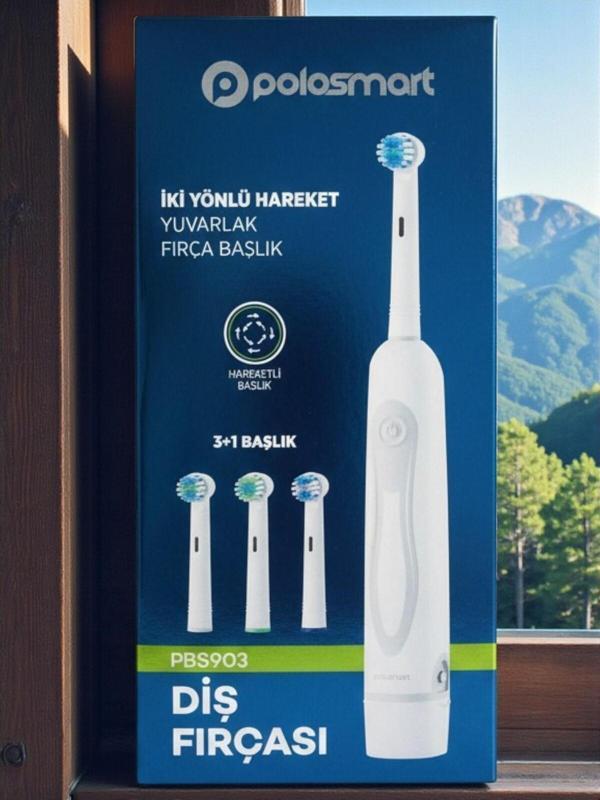 PBS-903 Pilli Diş Fırçası – 3+1 Başlık – IPX5 – Orta Sertlik-İki Yönlü Hareket-Yuvarlak Başlık - Image 1