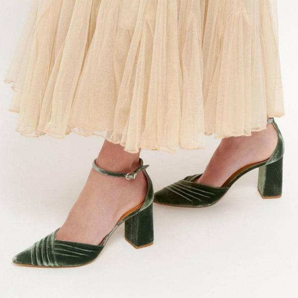 Yeşil Kadife Topuklu Ayakkabı - Image 1
