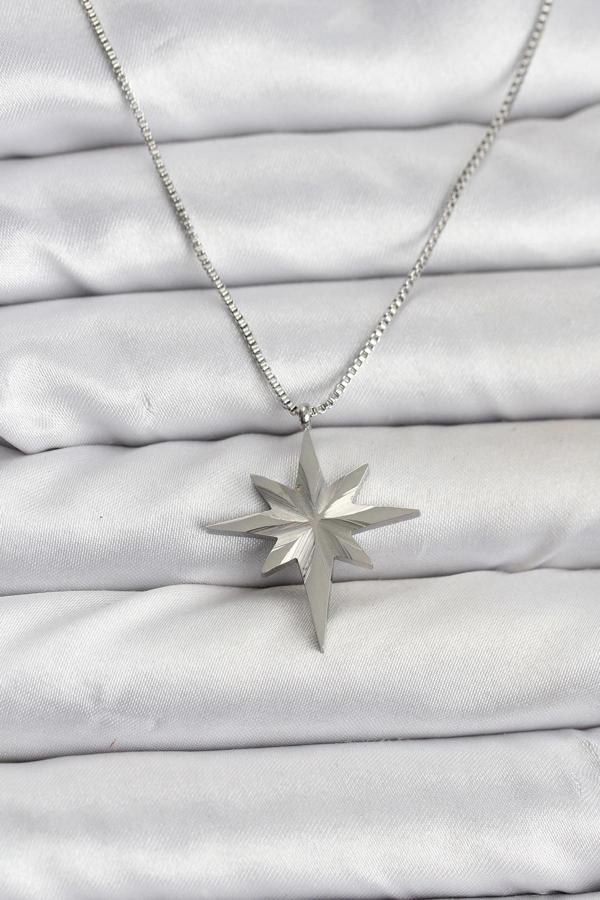 316L Çelik Zincir Gümüş Renk Kutup Yıldızı Model 60 cm Zincir Kadın Kolye - Image 1