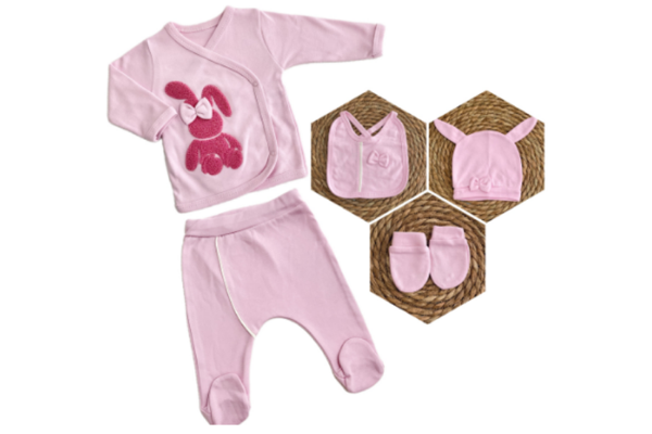 almini Yeni Sezon Tavşan Süzeneli 5 Parça Kız Bebek Hastane Çıkışı - Image 1