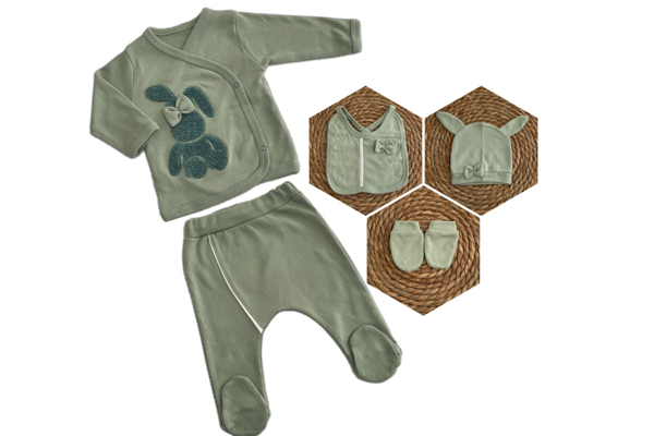 almini Yeni Sezon Tavşan Süzeneli 5 Parça Kız Bebek Hastane Çıkışı - Image 1