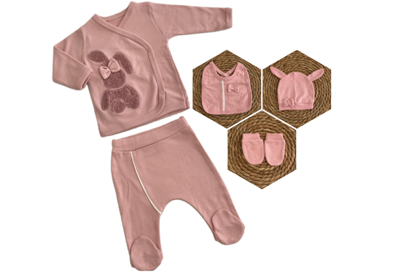 Yeni Sezon Tavşan Süzeneli 5 Parça Kız Bebek Hastane Çıkışı - Image 1