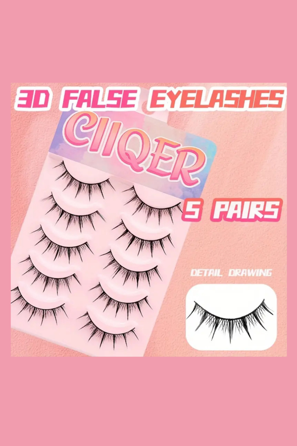 5 Çift İnce Siyah Sahte Kirpik – Doğal, Tek Parça, Kolay Uygulama - Image 1