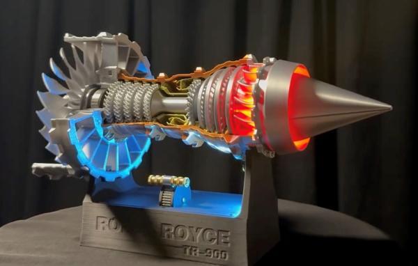 RR TR900 Aero Engine Modeli – 27 cm Detaylı 3D Baskı, Metalik PLA, Döner Rotorlu Havacılık Koleksiyo - Image 1