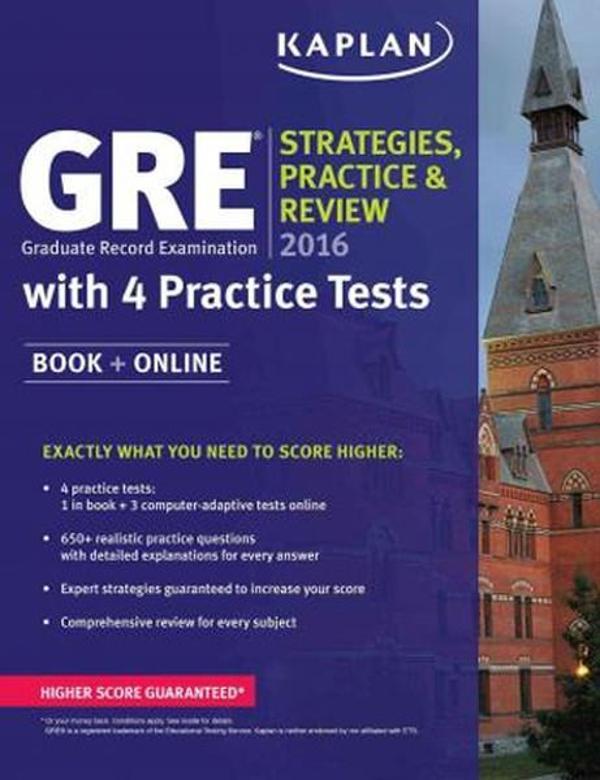 GRE  2016 Strategies Practice and Review with 4 Practice Tests - Kaplan - Image 1