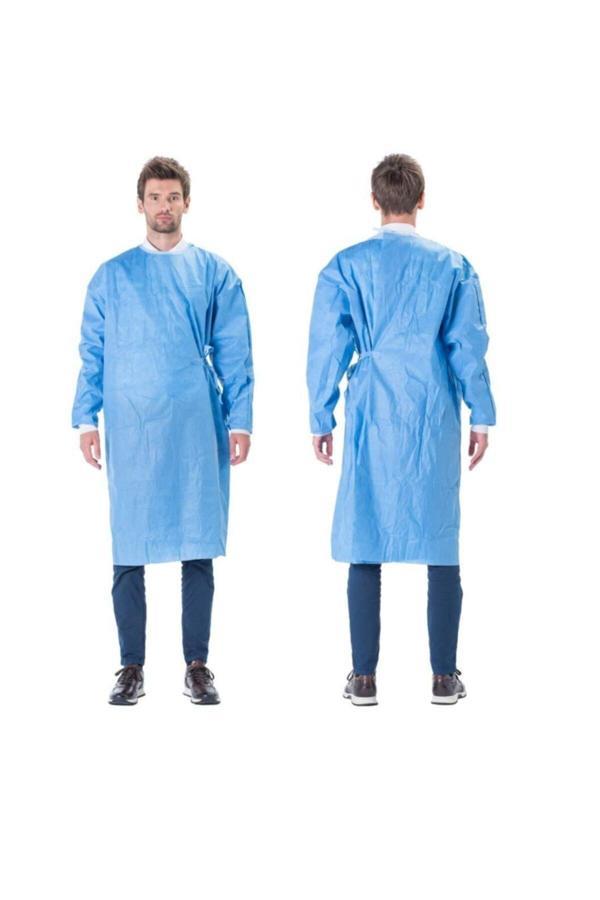 Labolist Non Steril Cerrahi Önlük, Box Önlük, Yüksek Kalite 40 Gr Ribanalı Su Geçirmez Sms Kumaş, Cırtlı - Image 1