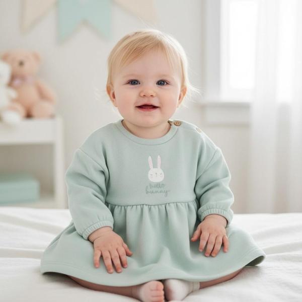 Tavşanlı Kışlık Kız Bebek Elbise - Image 1