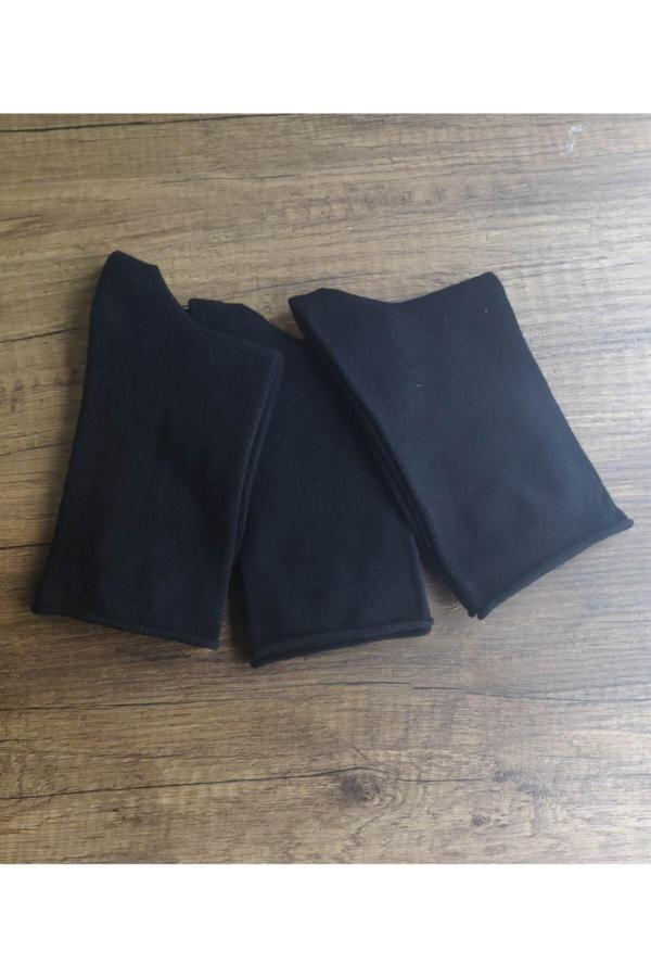 Erceys Kadın 3 Çift Lastiksiz Çorap Burun Dikişsiz Pamuklu Diyabetik Premium Seri Siyah - Image 1