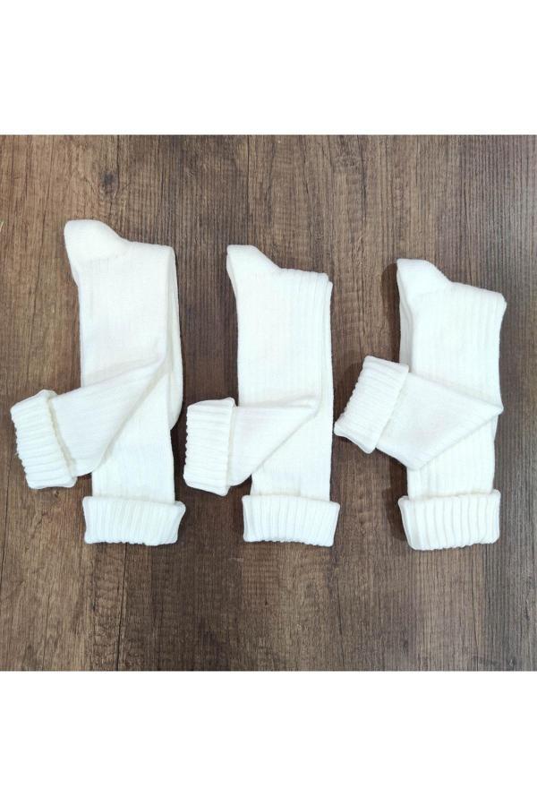 Erceys Kadın Diyabetik Dizaltı Yün Çorap 3 Çift Kalın Kışlık Gerçek Yün - Image 1