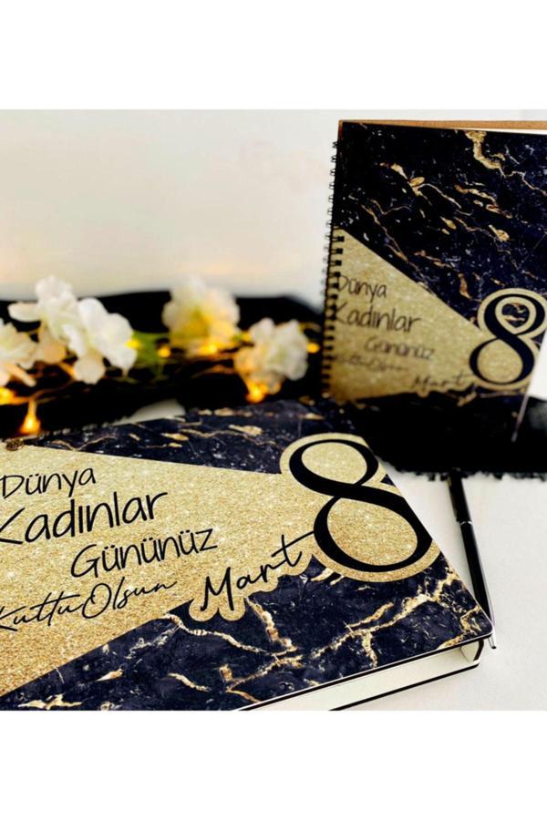 Kadınlar Günü Ahşap Kutulu Ahşap Defter Kalem Seti - Image 1