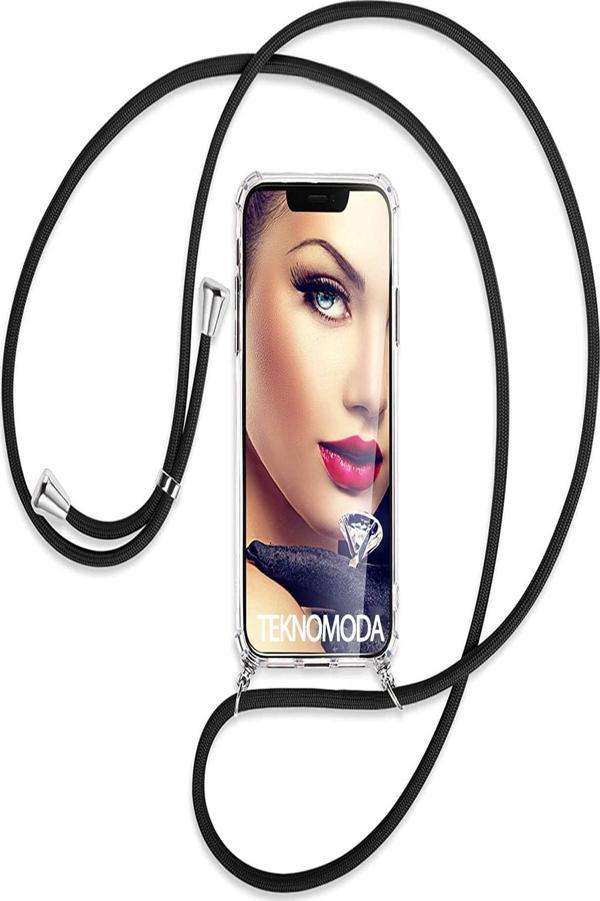 Teknomoda Xiaomi Mi 10t Kılıf Boyun - Omuz Askılı Köşe Korumalı Siyah Ipli Şeffaf Silikon - Image 1
