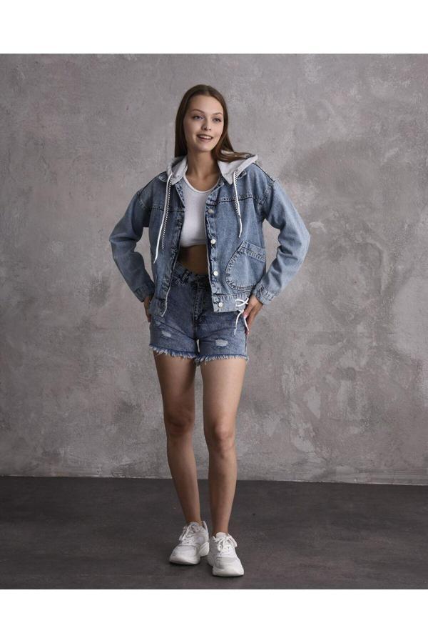 Kulina Yeni Sezon Trendi Dinamik Kapüşonlu Kot Ceket - Image 1