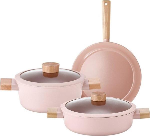 Neoflam Blossom Tencere ve Tava Seti 5 Parça Pembe - Image 1
