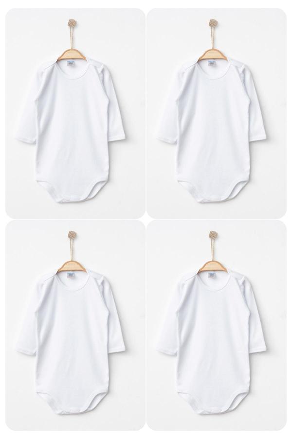 Hoppidik %100 Pamuklu Penye Kumaş Çıtçıtlı Uzun Kol Bebek Badi Zıbın - Image 1